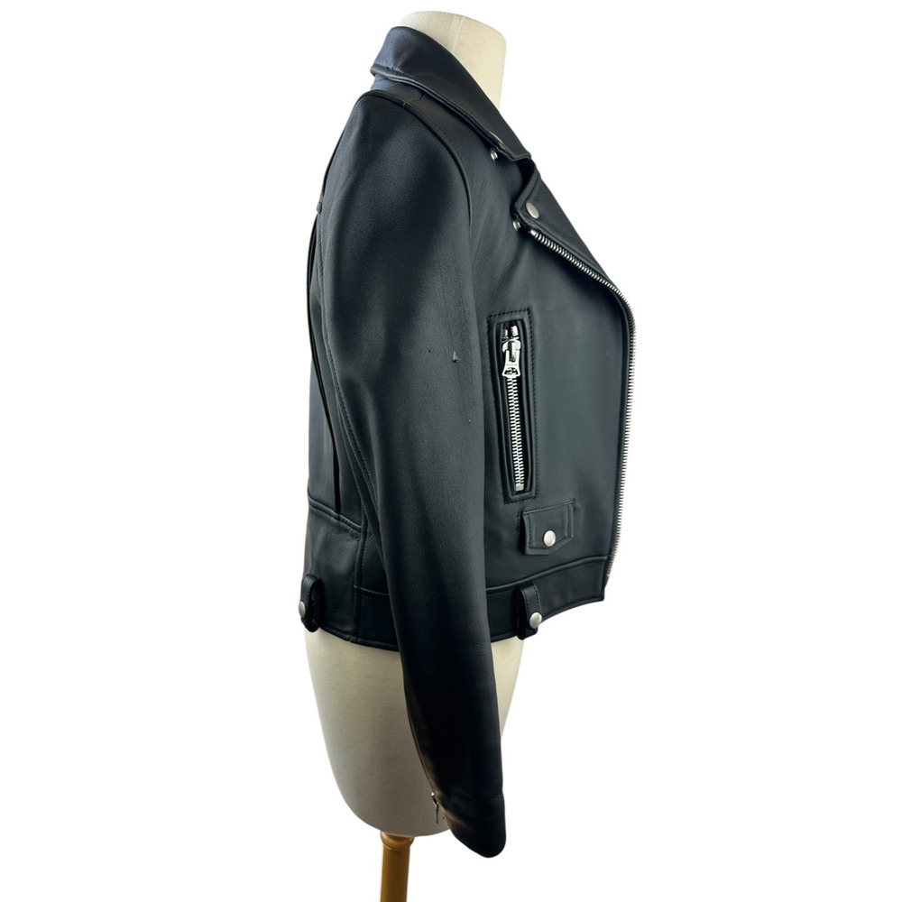 *Damaged Acne Studios Leather Biker Moto Mock Jacket Black Women’s Size 36 *Flaw - Picture 4 of 16